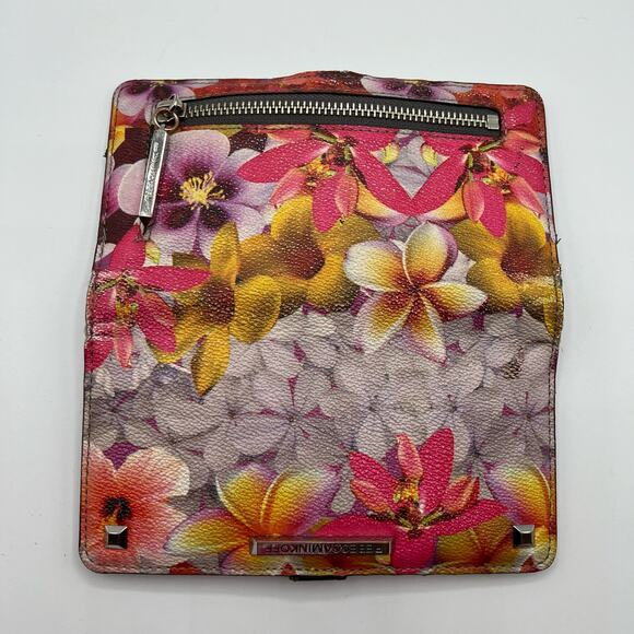 Rebecca Minkoff Bifold Long Compact Wallet PVC Pink Yellow Floral Print Snap - Picture 9 of 16